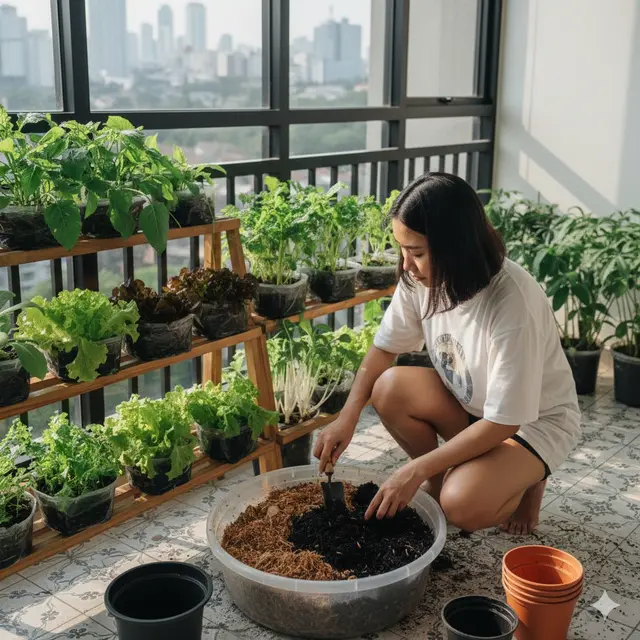 Tips Berkebun Sayur di Dalam Rumah (Foto: Gemini AI)
