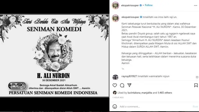 Komedian Ali Nurdin meninggal dunia