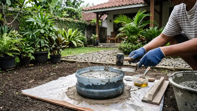 Cara Membuat Cetakan Batu Pijakan Taman dari Galon Bekas