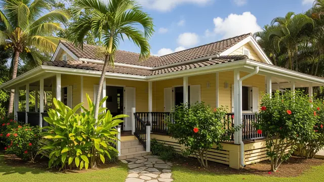 Rumah Tropis dengan Cat Eksterior Kuning Pastel (Gemini AI)