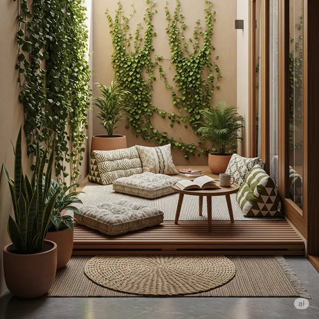 Lesehan Modern dengan Platform Kayu