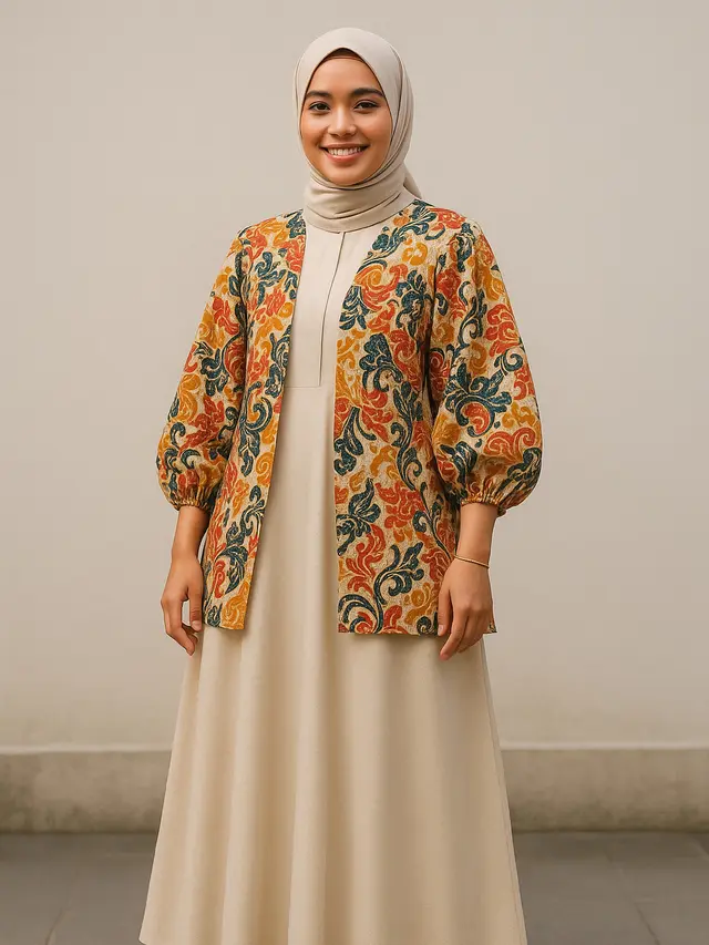 Model Gamis dengan Outer Batik (Foto: ChatGPT)