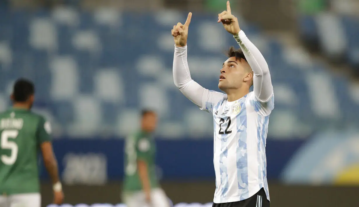 Total tiga gol ia sumbangkan untuk Timnas Argentina di sepanjang Copa America 2021. (Foto: AP/Andre Penner)
