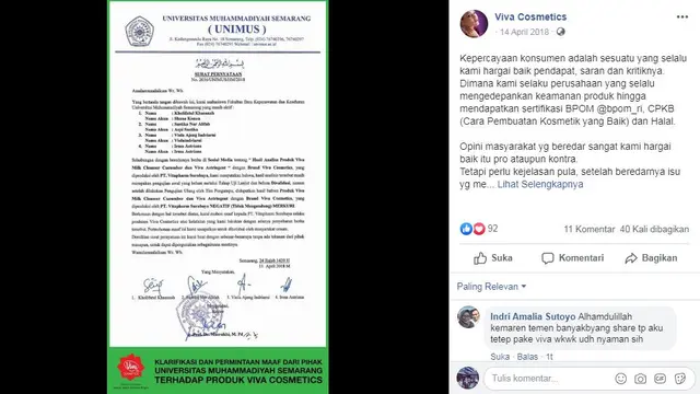 Gambar Tangkapan Layar Klarifikasi Viva Cosmetics