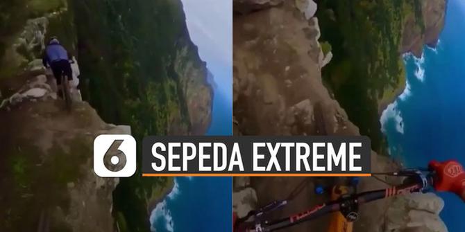 VIDEO: Ngilu, Bermain Sepeda di Pinggir Tebing Sangat Tinggi
