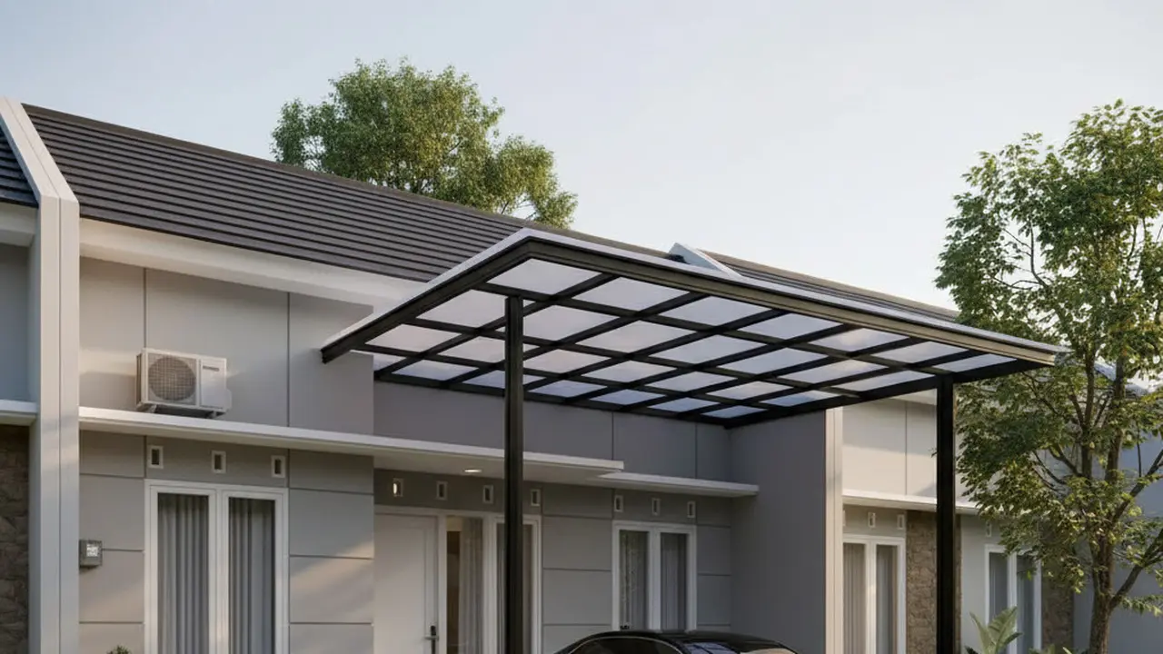 Desain Rumah Tipe 36 dengan Kanopi Mobil dan Halaman Depan