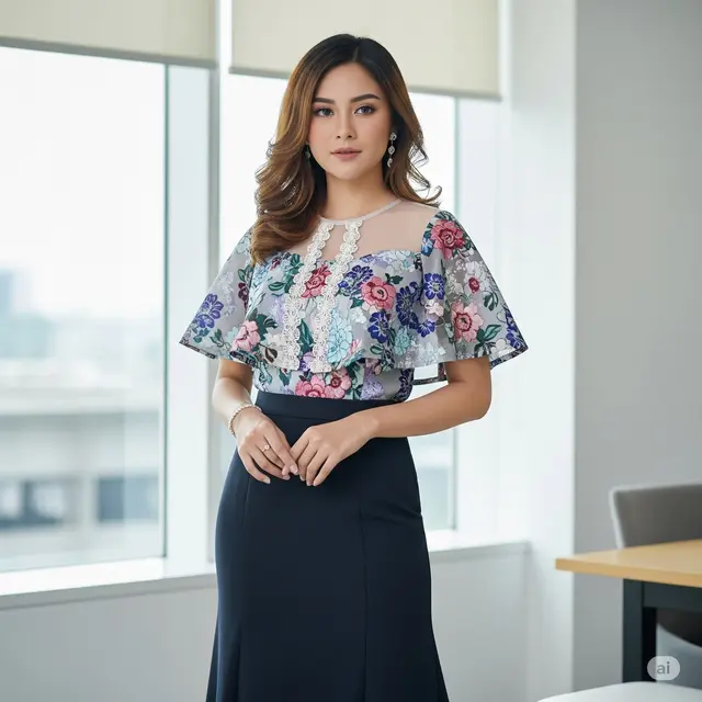 Blouse Cape Brokat Transparan