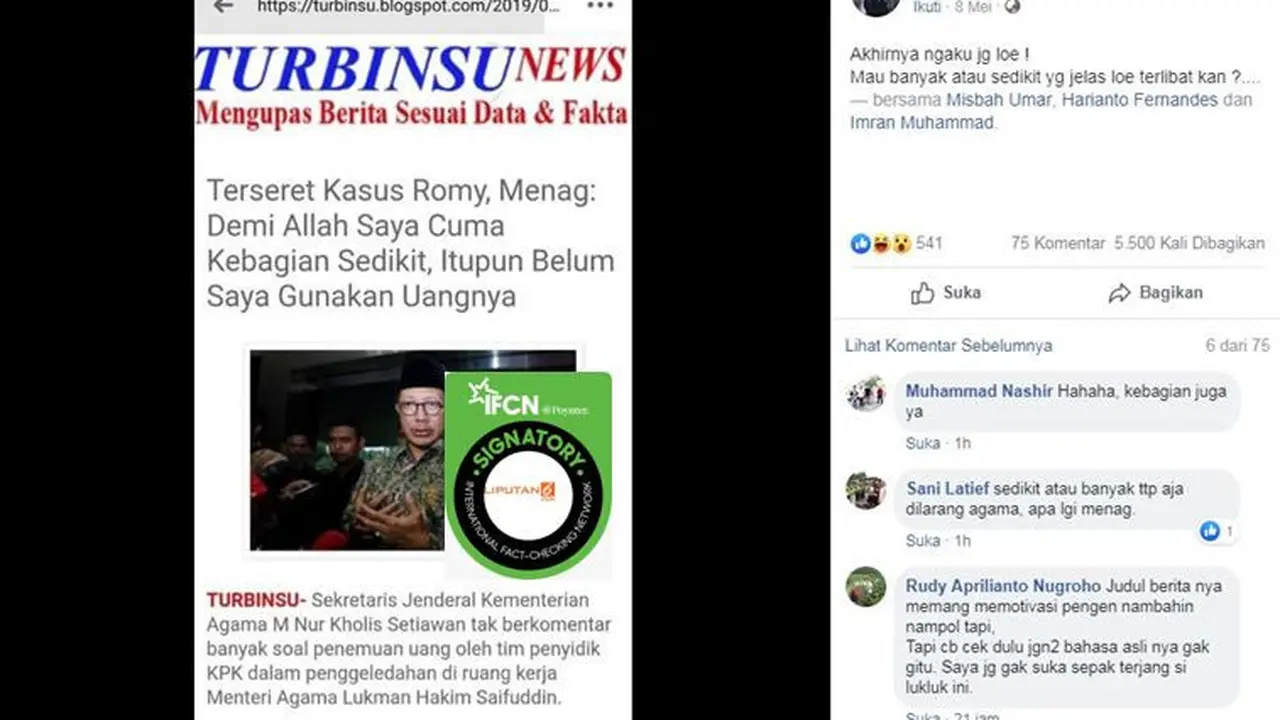 [Cek Fakta] Gambar Tangkapan Layar Berita Tentang Menag Lukman Hakim Saifuddin