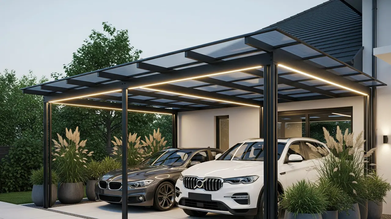 10 Inspirasi Carport Minimalis untuk 2 Mobil di Lahan Sempit, Tetap Rapi dan Estetik (Image by Gemini AI)