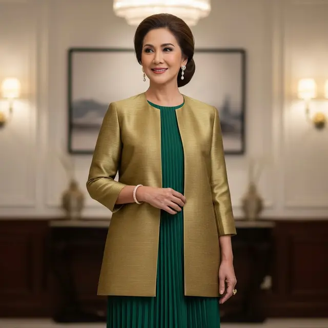 Model Gamis Blazer Brokat yang Minimalis tapi Tetap Mewah untuk Wanita 50 Tahun