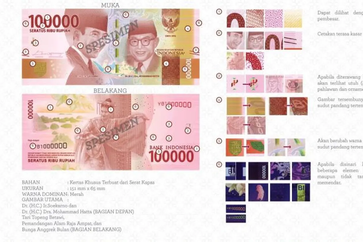 Uang rupiah Baru pecahan Rp 100 ribu kertas. (Foto: BI)