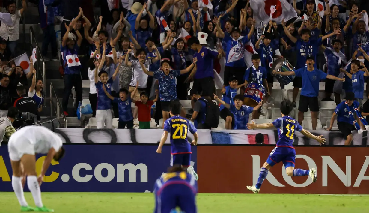 Gelar juara ini menjadi yang kedua bagi Jepang di Piala Asia U-23. Mereka menjadi juara untuk kali pertama di tahun 2016. (KARIM JAAFAR/AFP)