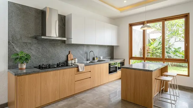 Desain Dapur dan Area Cuci dengan Material Batu Alam