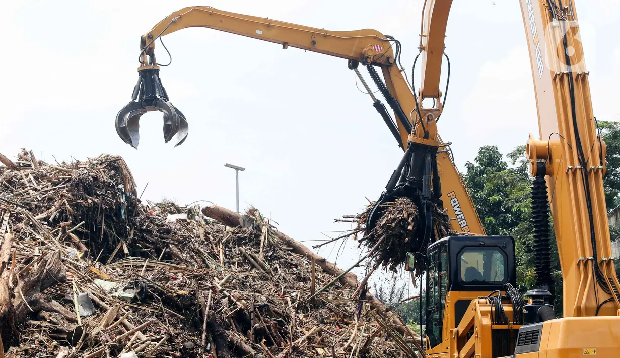 Unit Penanganan Sampah (UPS) Badan Air Dinas Lingkungan Hidup (DLH) DK Jakarta terus menangani sampah kiriman Kali Ciliwung di Saringan Sampah TB Simatupang (SSTBS) Jagakarsa. (Liputan6.com/Herman Zakharia)