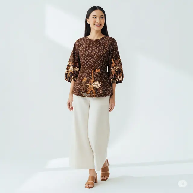8 Model Atasan Batik Wanita Lengan Balon yang Trendy dan Elegan