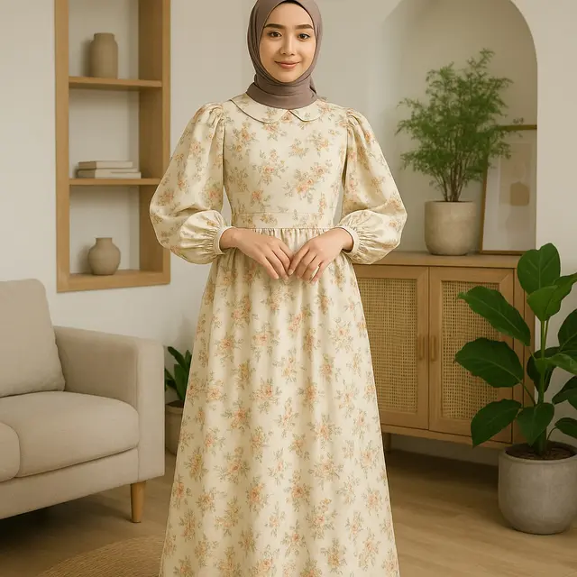 7 Model Gamis Motif Bunga yang Memikat Hati, Tampilan Gaya Feminin Tapi Stylish
