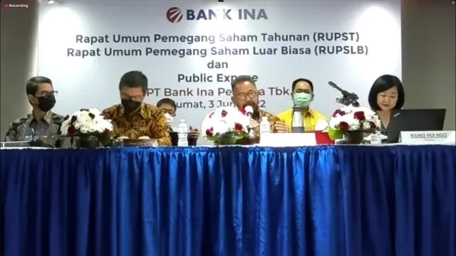 Paparan publik PT Bank Ina Perdana Tbk (BINA), Jumat (3/6/2022) (Foto: tangkapan layar/Pipit I.R)
