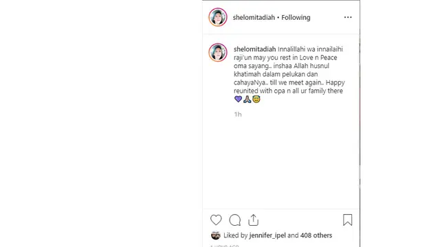 Nenek Shelomita, Dolly Zegerius Soerjosoemarno meninggal dunia (Foto: Instagram/@shelomitadiah)