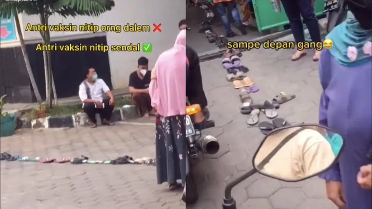 Viral Cara Kreatif Warga Saat Antri Vaksinasi Covid-19, Titip Sandal Hingga Mengular