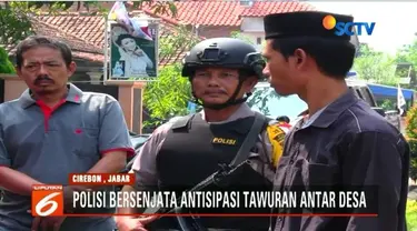 Petugas gabungan dikerahkan untuk menjaga perbatasan Desa Suraneggala dan Desa Kertasura, Cirebon, usai tawuran yang menewaskan seorang pemuda.
