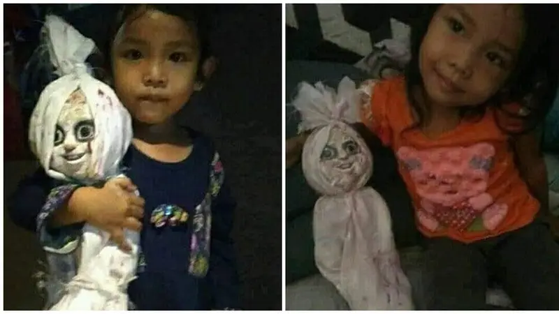 Balita Ini Suka Main dan Akrab dengan Boneka Pocong, Bikin Merinding