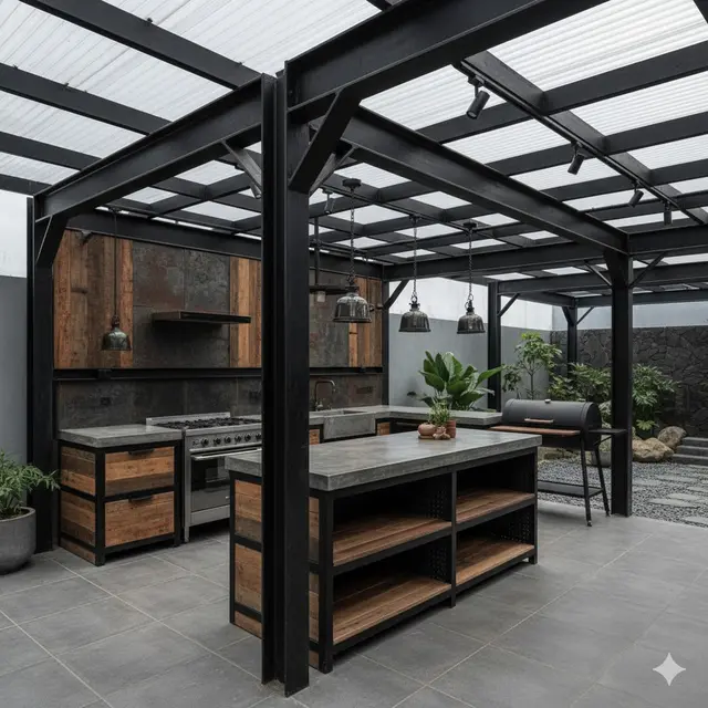 Model Dapur Outdoor Baja Ringan. Gemini