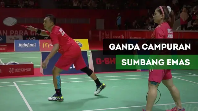 Berita video ganda campuran Indonesia raih emas setelah mengalahkan pasangan Thailand Saensupa / Srinavakul dengan skor 21-8, 21-6.