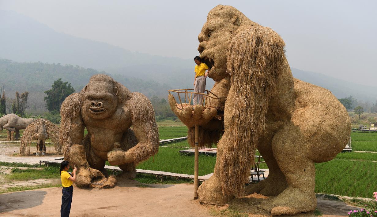 Foto Unik Patung King Kong Raksasa Ini Terbuat Dari Jerami Lho Global Liputan6 Com