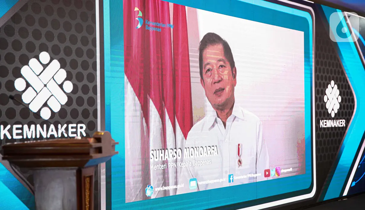 Menteri PPN/Kepala Bappenas Suharso Monoarfa saat memberikan sambutan saat peluncuran Satu Data Ketenagakerjaan di Kantor Kementerian Ketenagakerjaan, Jakarta, Kamis (5/11/2020). (Liputan6.com/Faizal Fanani)