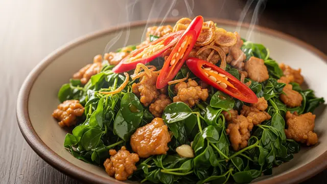 Tumis Daun Kelor dan Ayam Cincang