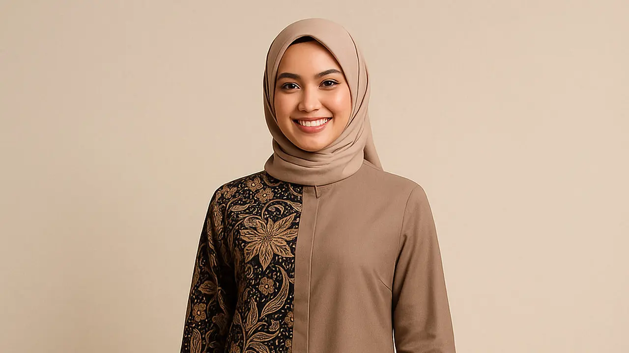 Model Tunik Batik Kombinasi Kain Polos Untuk Kerja/Ilustrasi Gambar AI