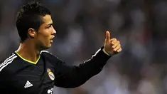 Ekspresi kegembiraan Cristiano Ronaldo sesudah mencetak gol ke gawang Malaga pada partai La Liga di Estadio La Rosaleda, 16 Oktober 2010. AFP PHOTO/JORGE GUERRERO