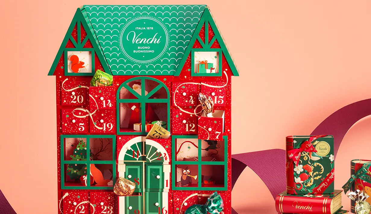 Pilihan lainnya dari Premium Selection adalah Holiday Extra Large Hamper dan Holiday Large Hamper. Di pilihan hamper ini, kamu bisa menemukan banyak pilihan cokelat Venchi dikemas dalam bentuk hamper bulat yang festive. Foto: Document/Venchi.