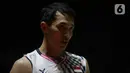 Di game ketiga, Jonatan Christie tampil percaya diri dan menyudahi perlawanan Kenta Nishimoto dengan skor 21-11. (Liputan6.com/Helmi Fithriansyah)