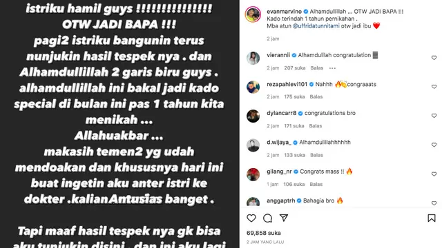 Evan Marvino Umumkan Kehamilan Sang Istri, Kado Terindah di Ulang Tahun Pernikahan. (Sumber: Instagram/evanmarvino)