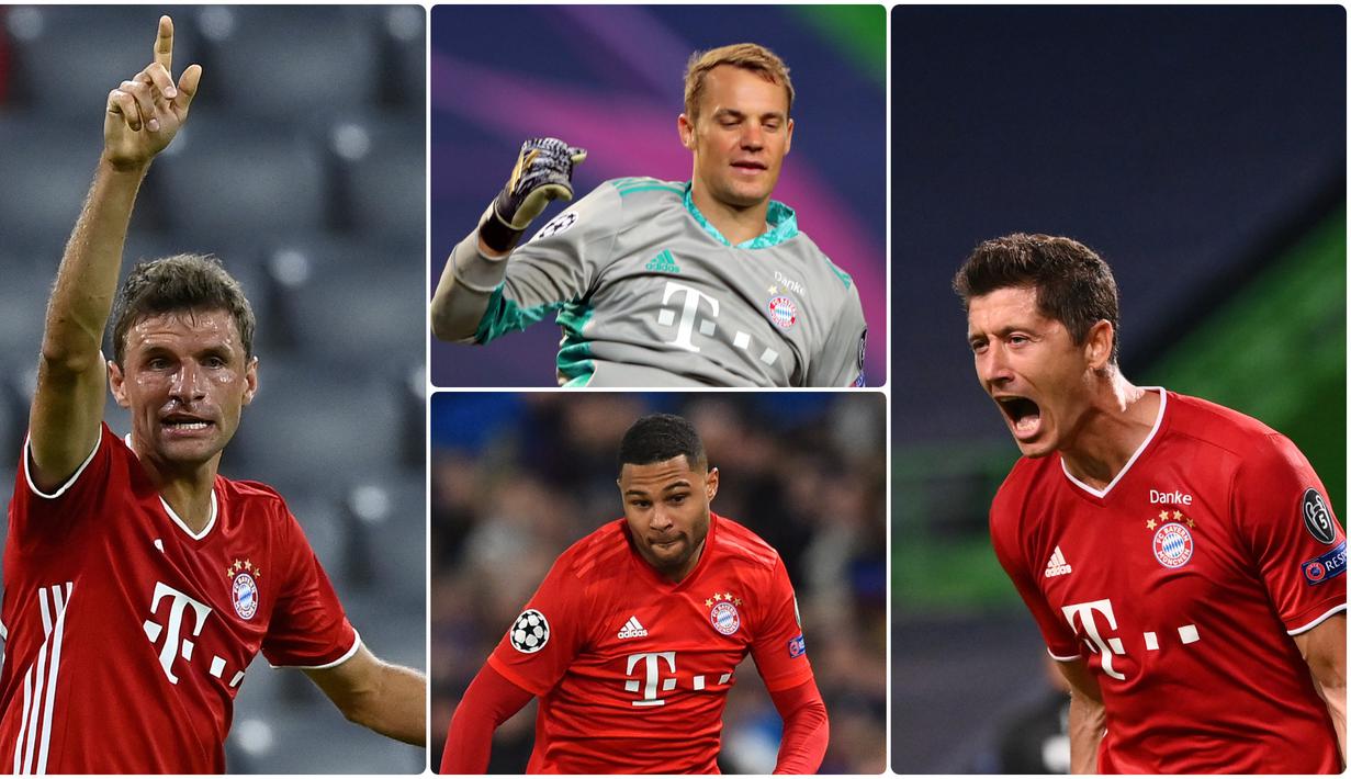 Bayern Munchen tinggal selangkah lagi untuk menyabet trofi juara Liga Champions musim ini. Bayern Munchen akan berhadapan dengan PSG pada laga final nanti. Berikut 6 pemain kunci Bayern Munchen untuk meraih gelar juara Liga Champions 2019/2020. (kolase foto AFP)