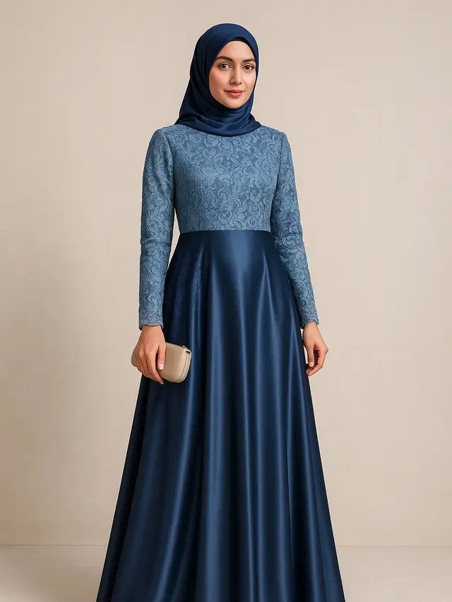 Model Dress Panjang Longgar Kombinasi Satin Muslim