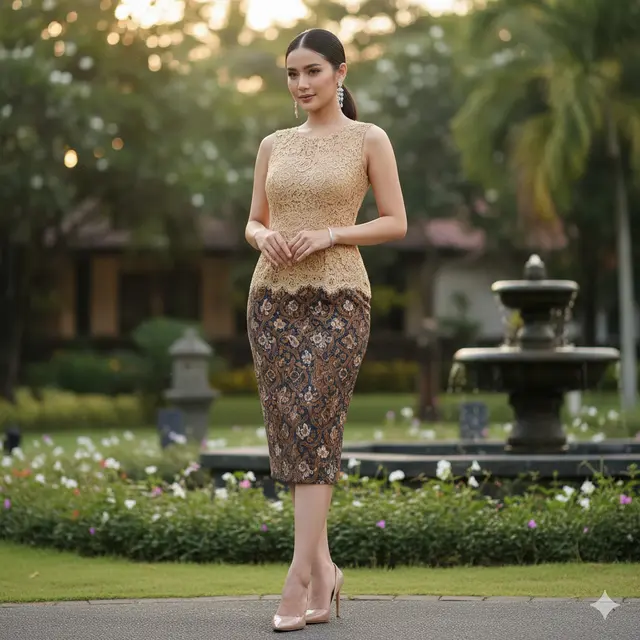 7 Model Dress Batik Brokat Tanpa Lengan untuk Look Simpel tapi Mewah, Tampilan Anggun di Segala Kesempatan