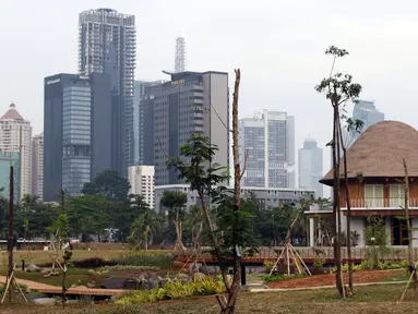 Suasana dan kondisi area Hutan Kota di Kawasan Kompleks GBK, Jakarta, Rabu (19/9). Hutan kota yang dibangun di atas lahan bekas tempat latihan golf akan menjadi kawasan hijau rekreasi di area GBK. (Liputan6.com/Helmi Fithriansyah)