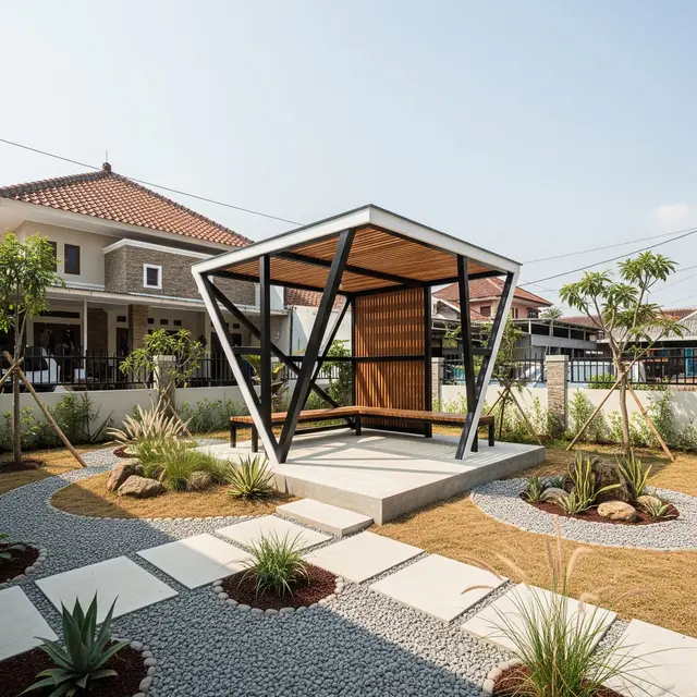 6 Ide Gazebo dengan Taman Kering, Paduan Estetika Alam dengan Perawatan Mudah