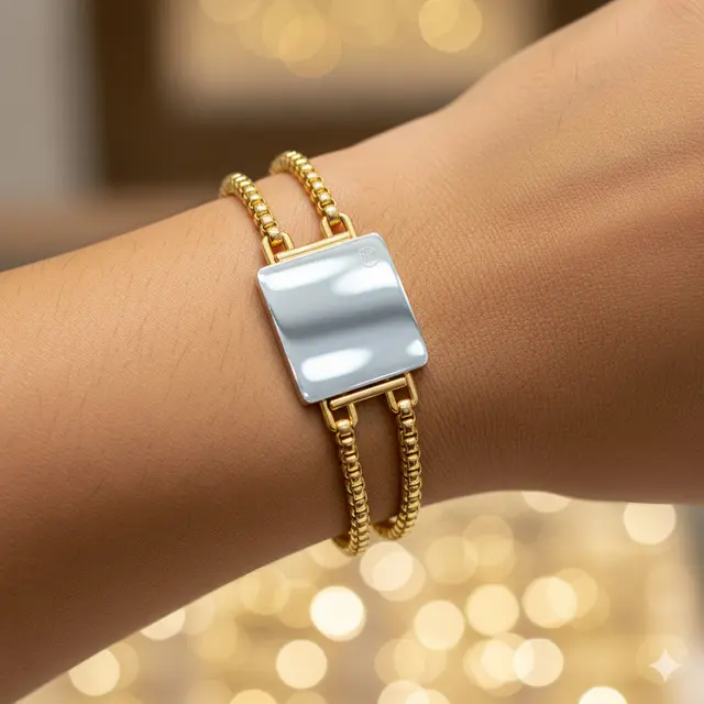 Model Gelang Emas Kombinasi Rantai dan Plate Nama