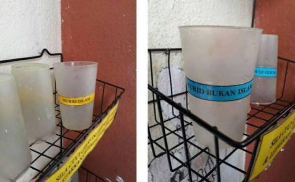 Foto pemisahan gelas di sebuah sekolah Malaysia yang bikin heboh. (Facebook)