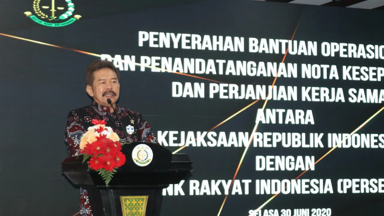 Jaksa Agung ST Burhanuddin saat menghadiri penandatanganan Nota Kesepahaman atau MoU dengan PT Bank Rakyat Indonesia (Persero) Tbk. (Bank BRI) di Aula Sasana Pradana Kejaksaan Agung. (Istimewa)
