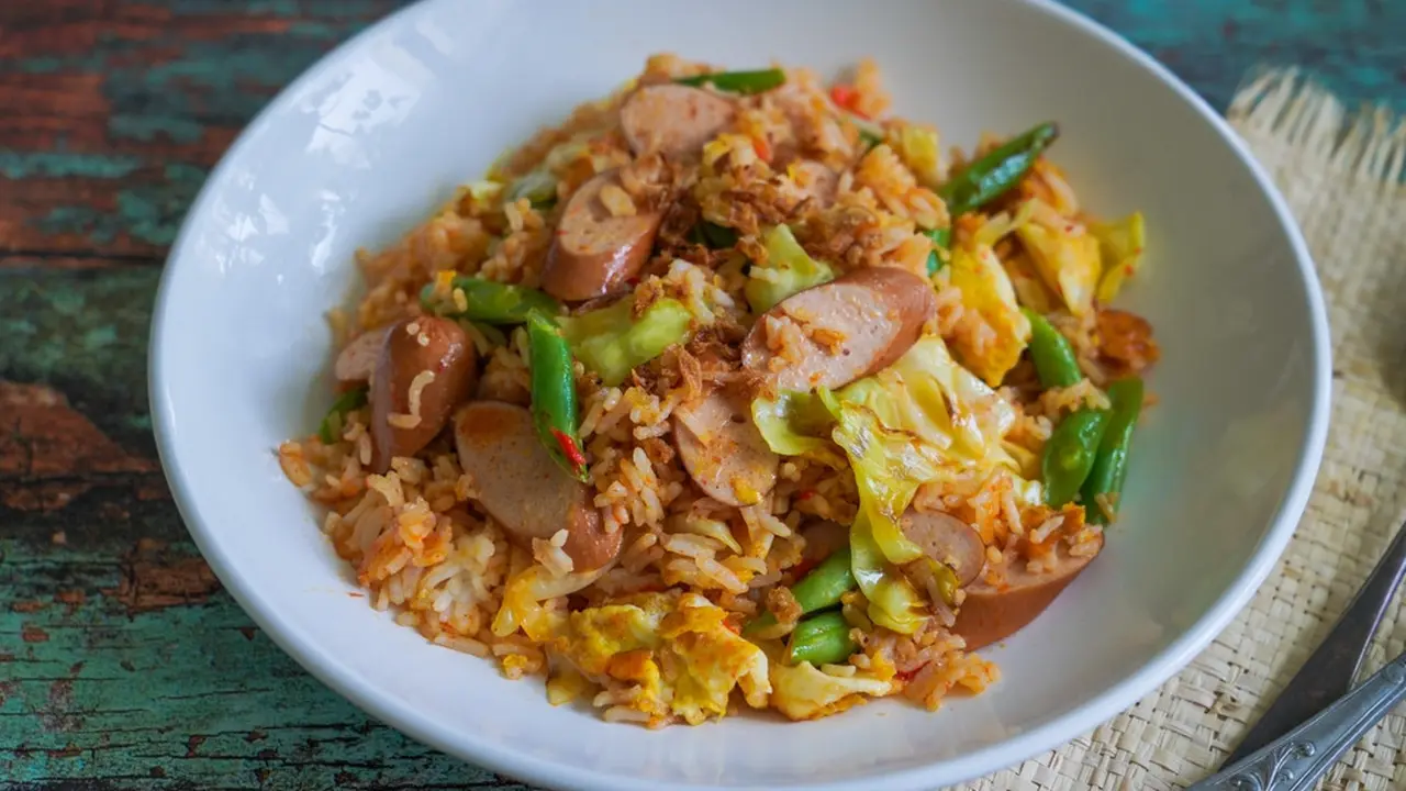 nasi goreng sosis kubis