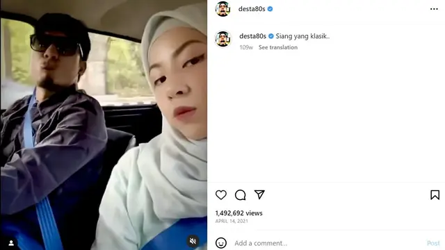 Momen indah kebersamaan Natasha Rizky dan Desta. (Foto: Instagram/desta80s)