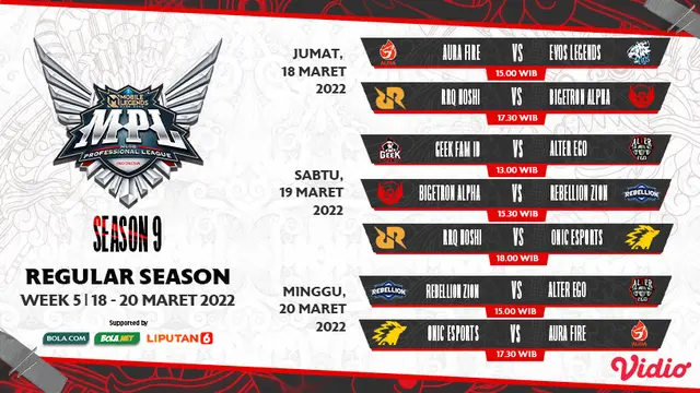 Link Live Streaming Pertandingan MPL Indonesia Season 9 Pekan Kelima di Vidio