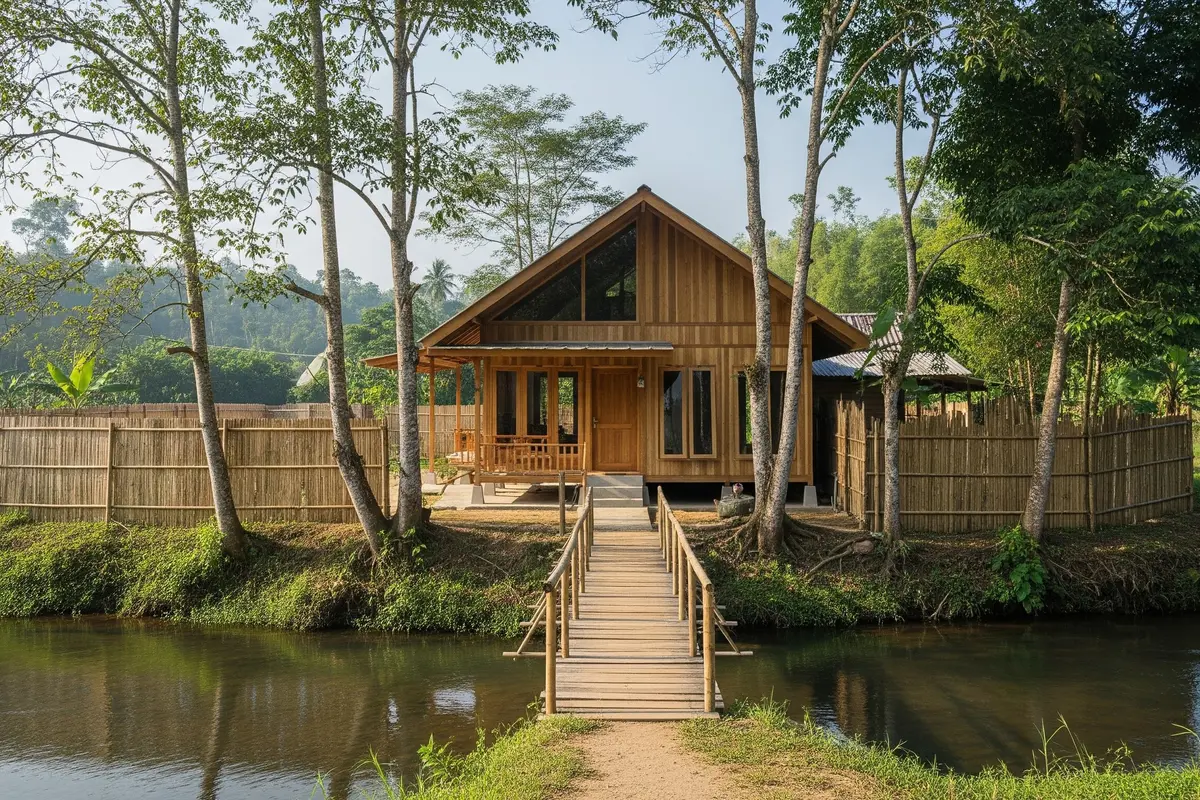 Rumah Dekat Sungai dan Tanah Lembap
