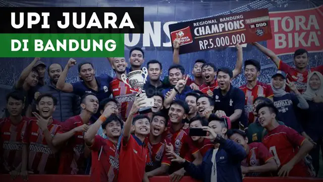 Universitas Pendidikan Indonesia jadi juara Torabika Campus Cup 2017 regional Bandung, setelah menang atas Universitas Galuh Ciamis.
