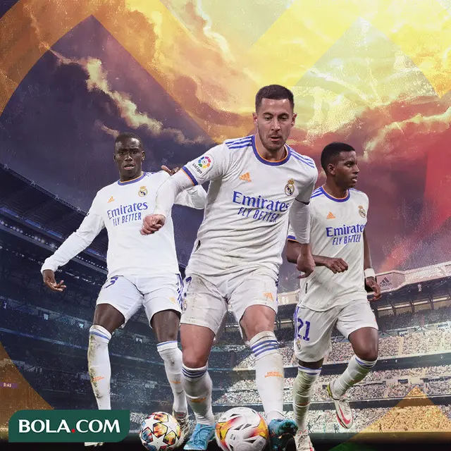 Real Madrid - Eden Hazard dikelilingi  Rodrygo dan Ferland Mendy
