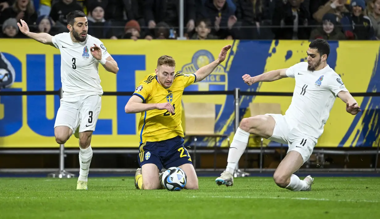 Ini merupakan kemenangan pertama Swedia di fase Grup F Kualifikasi Piala Eropa 2024. (AFP/Fredrik Sandberg)
